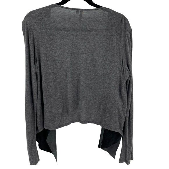 Michael Stars Modal Leather Drapey Open Front Blouse Grey Black Soft Women Med - Picture 6 of 8